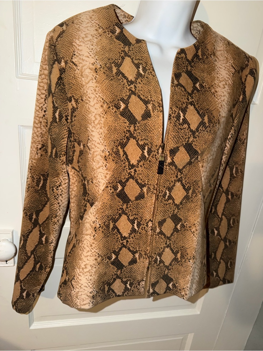 Danny & Nicole Tan and Black Snake-Print Zip Jacket vintage